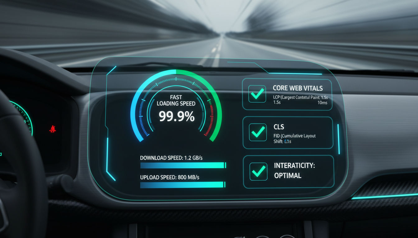 Page speed performance metrics and Core Web Vitals dashboard showing optimal scores