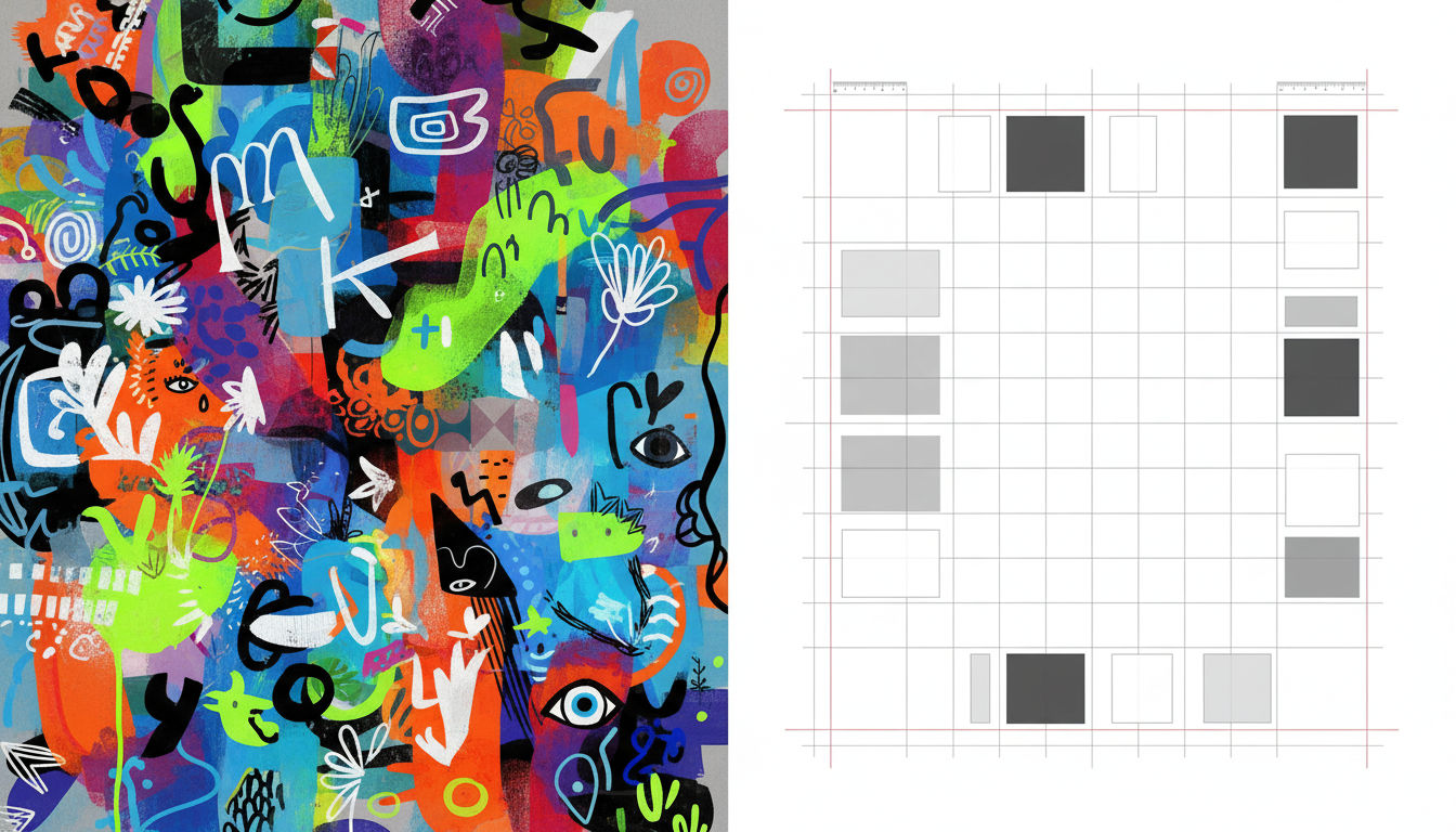 Side-by-side comparison illustrating the differences between graphic design and layout design approaches