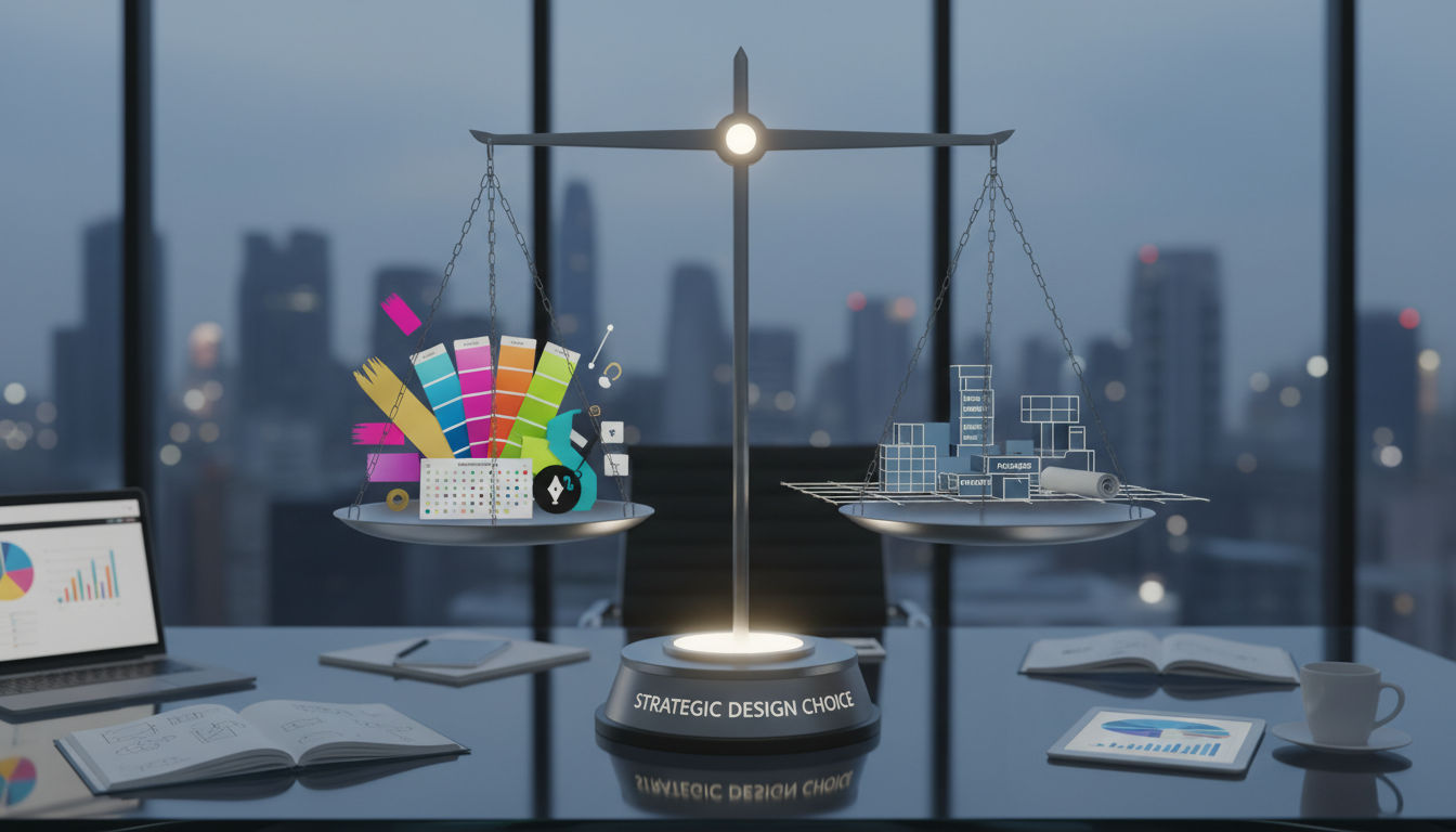 Strategic decision-making visualization for prioritizing graphic design versus layout design