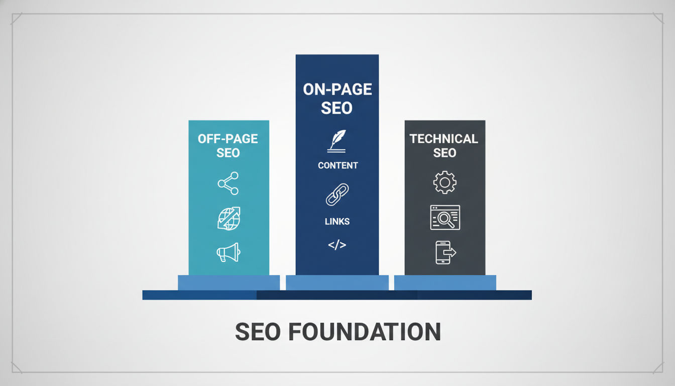 Three core components of SEO basics: on-page, off-page, and technical optimization