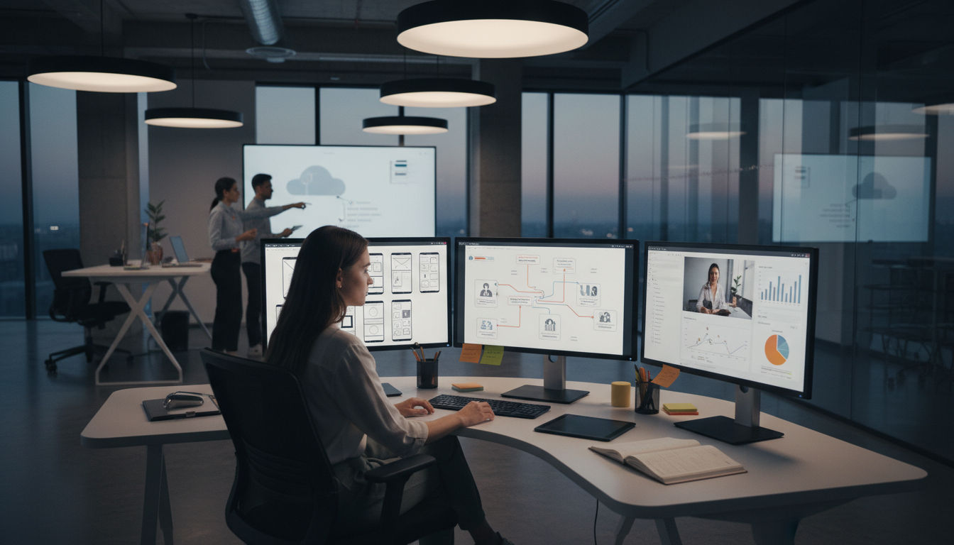 UI/UX designer conducting user research and creating digital prototypes