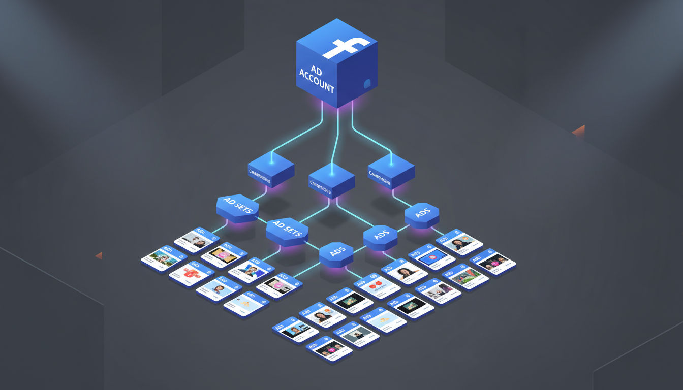Visual diagram of Meta Ads API hierarchical structure and relationships