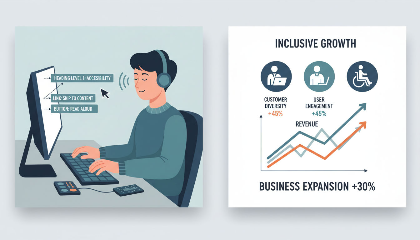 Visual representation of web accessibility impact on business growth and customer reach