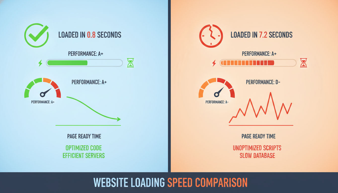 Website performance comparison showing page load speed metrics