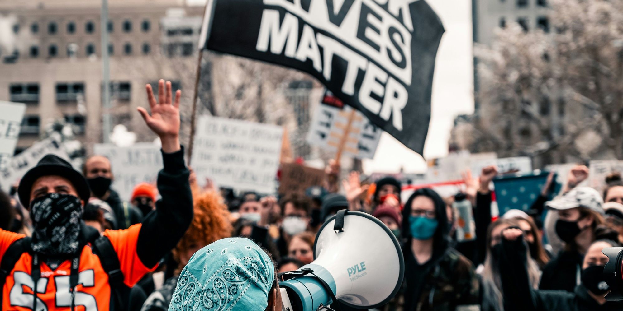 'Black Lives Matter' flag in gathering