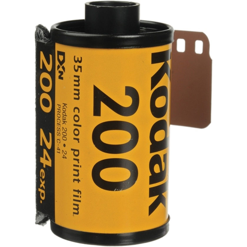 A roll of Kodak 200 35mm colour print film with the leader pulled out