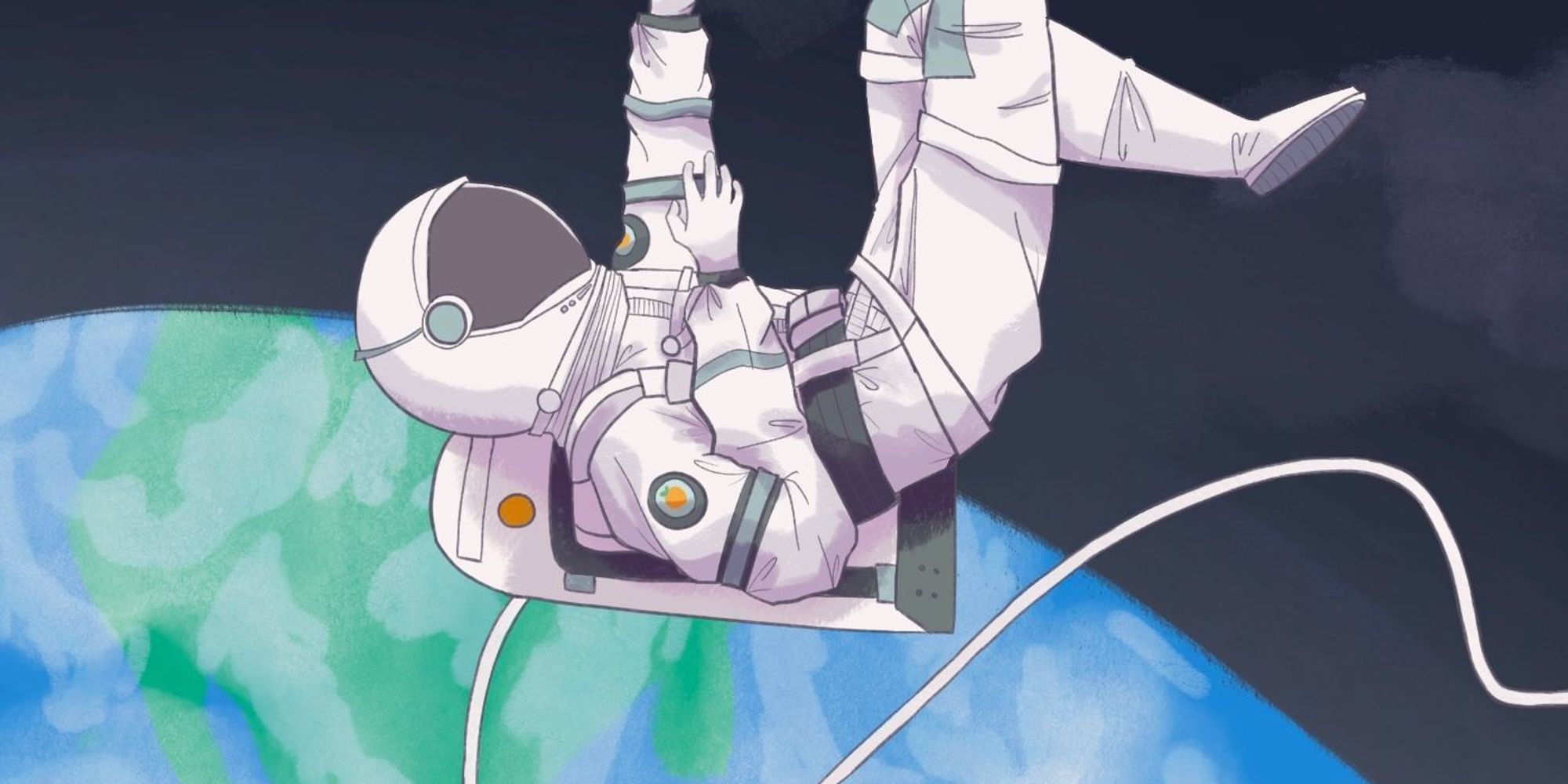 A cartoon illustration of an astronaut falling into space.