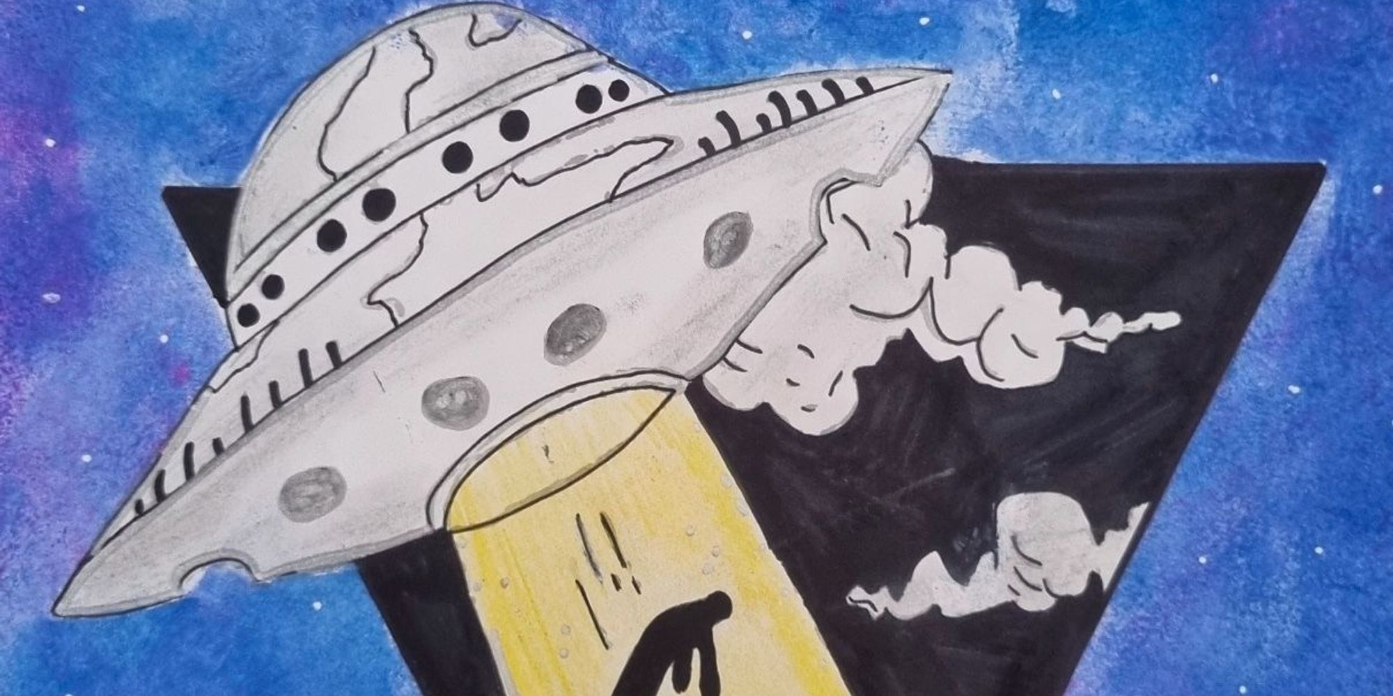 Hand drawn drawing of person abducted by UFO