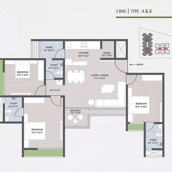 3 BHK - Type A & B