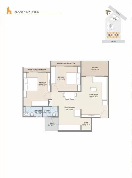 2BHK Block C & D Plan