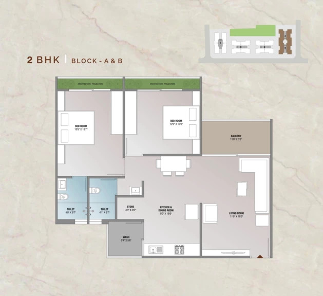 2BHK Block A & B Plan