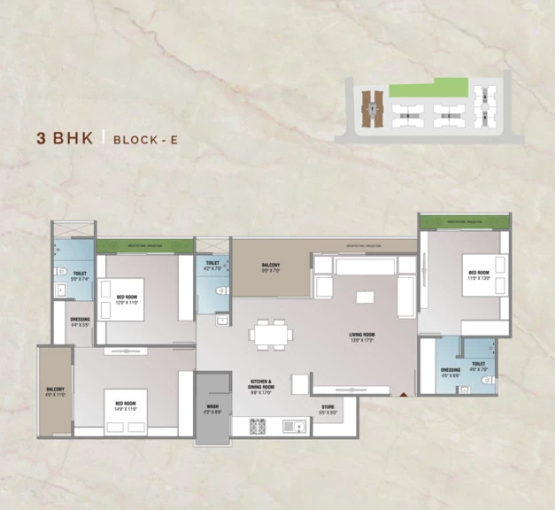 3BHK Block E Plan