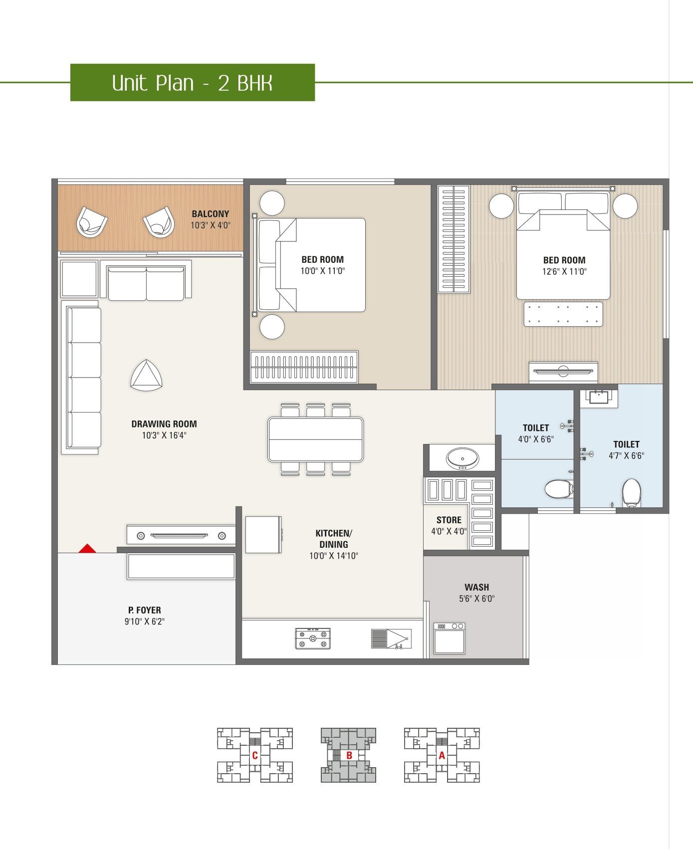 2BHK Unit Floor Plan