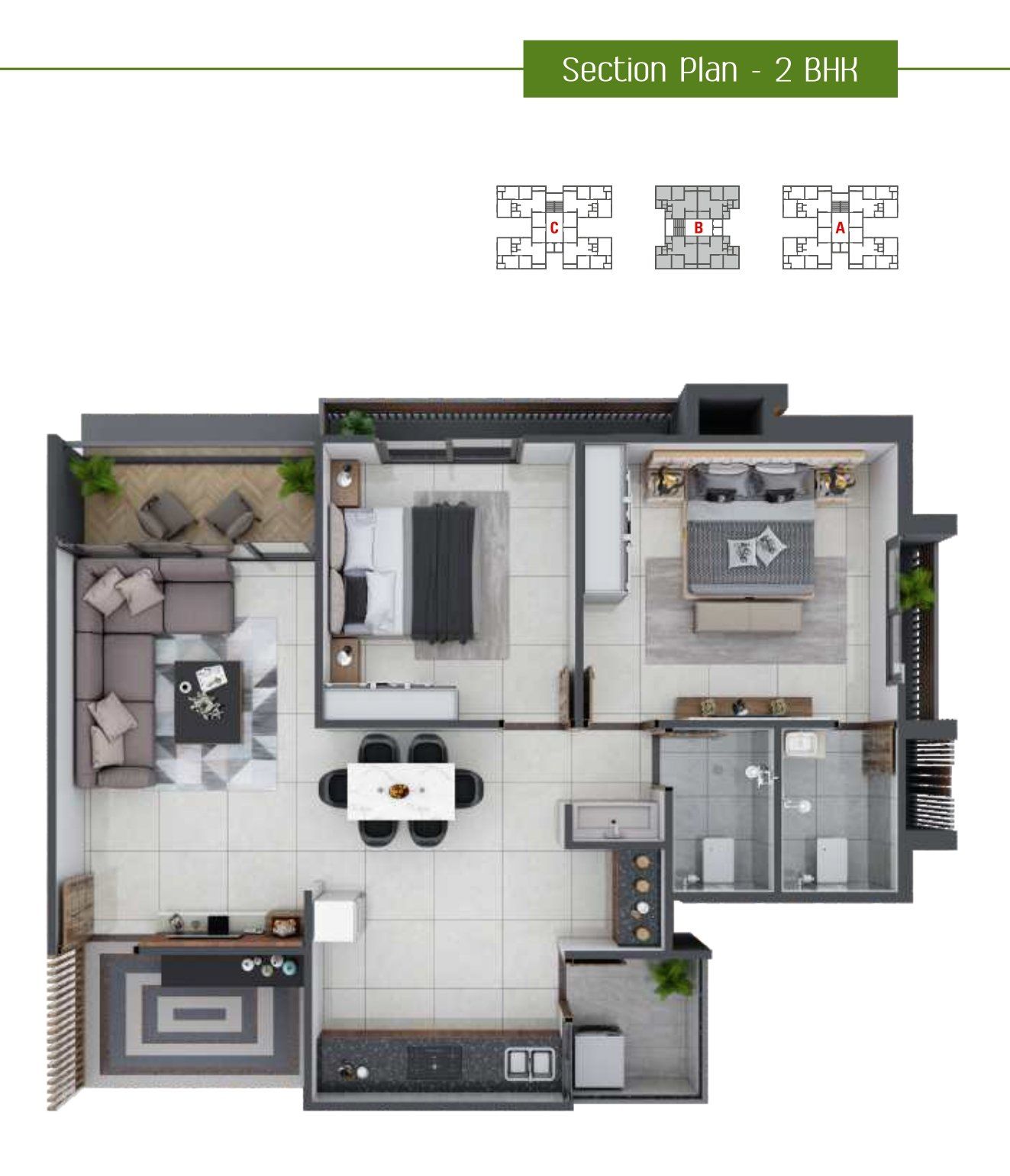 2BHK Unit Section Plan