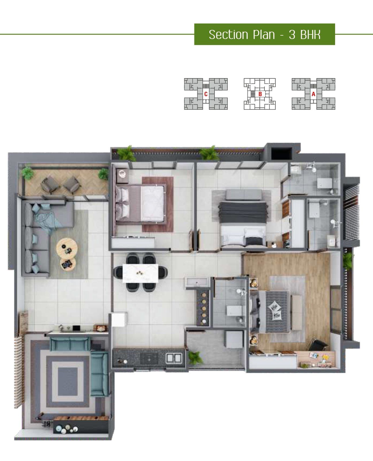 3BHK Unit Section Plan