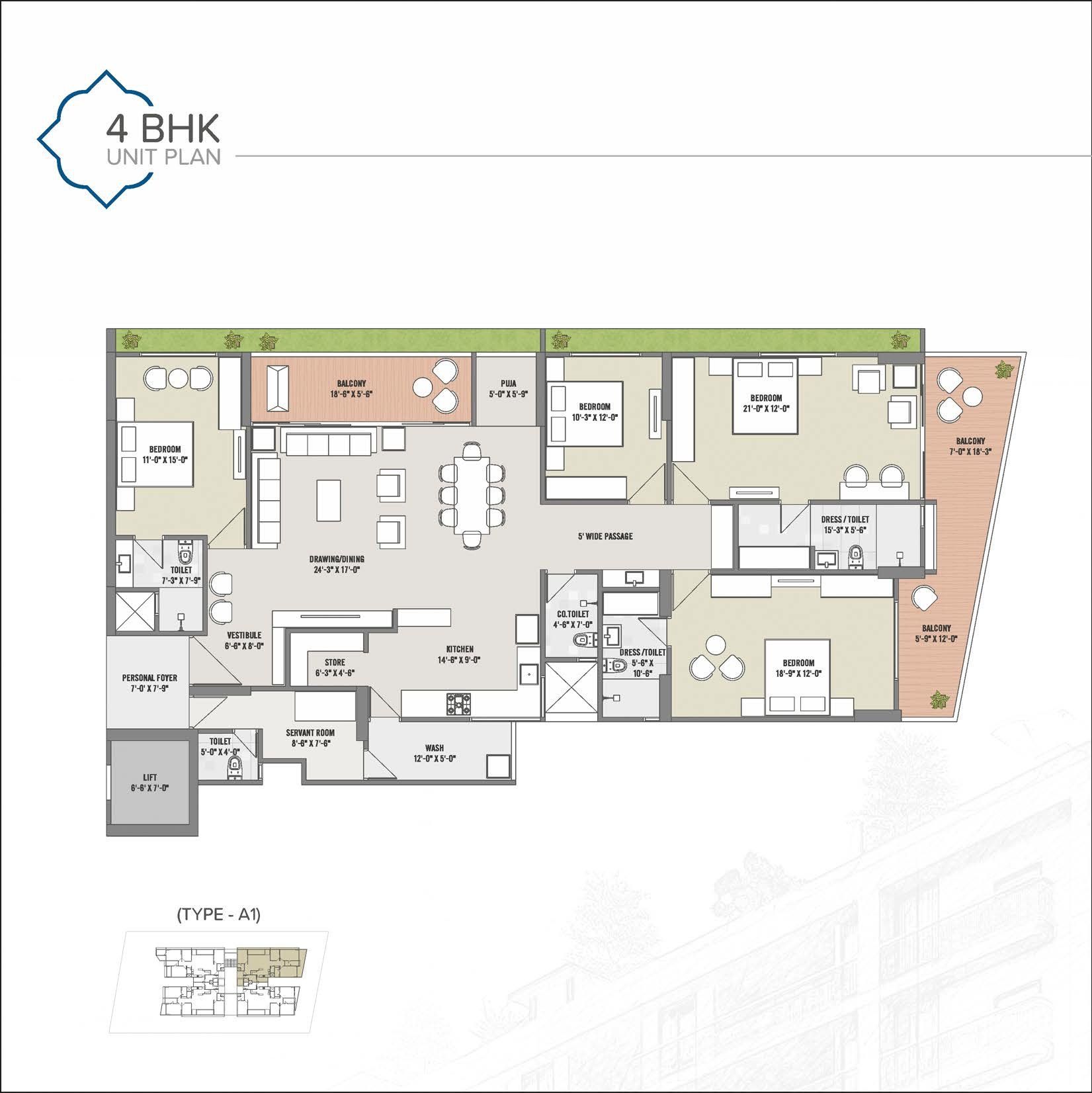 4BHK unit plan A1