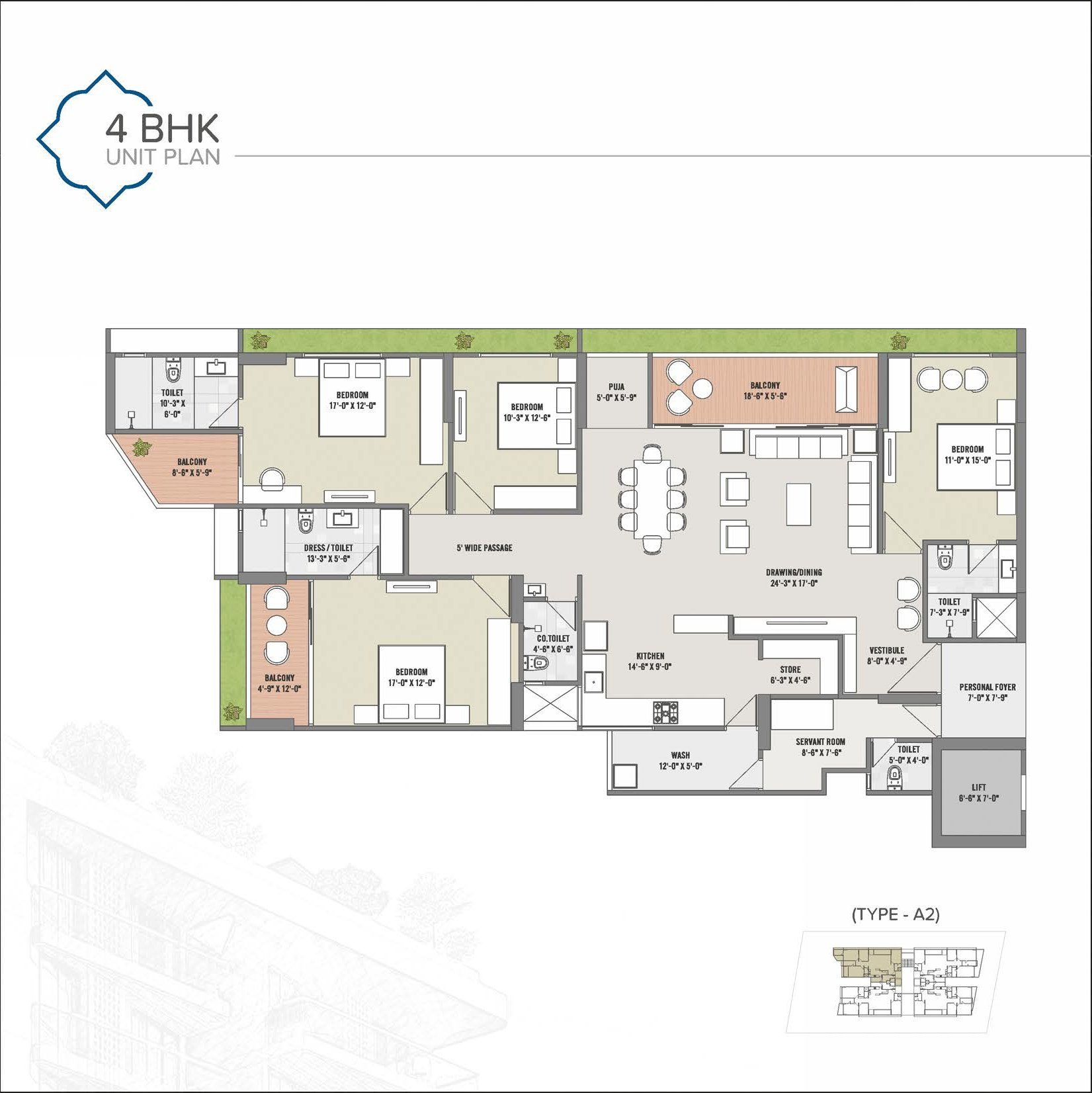 4BHK unit plan A2
