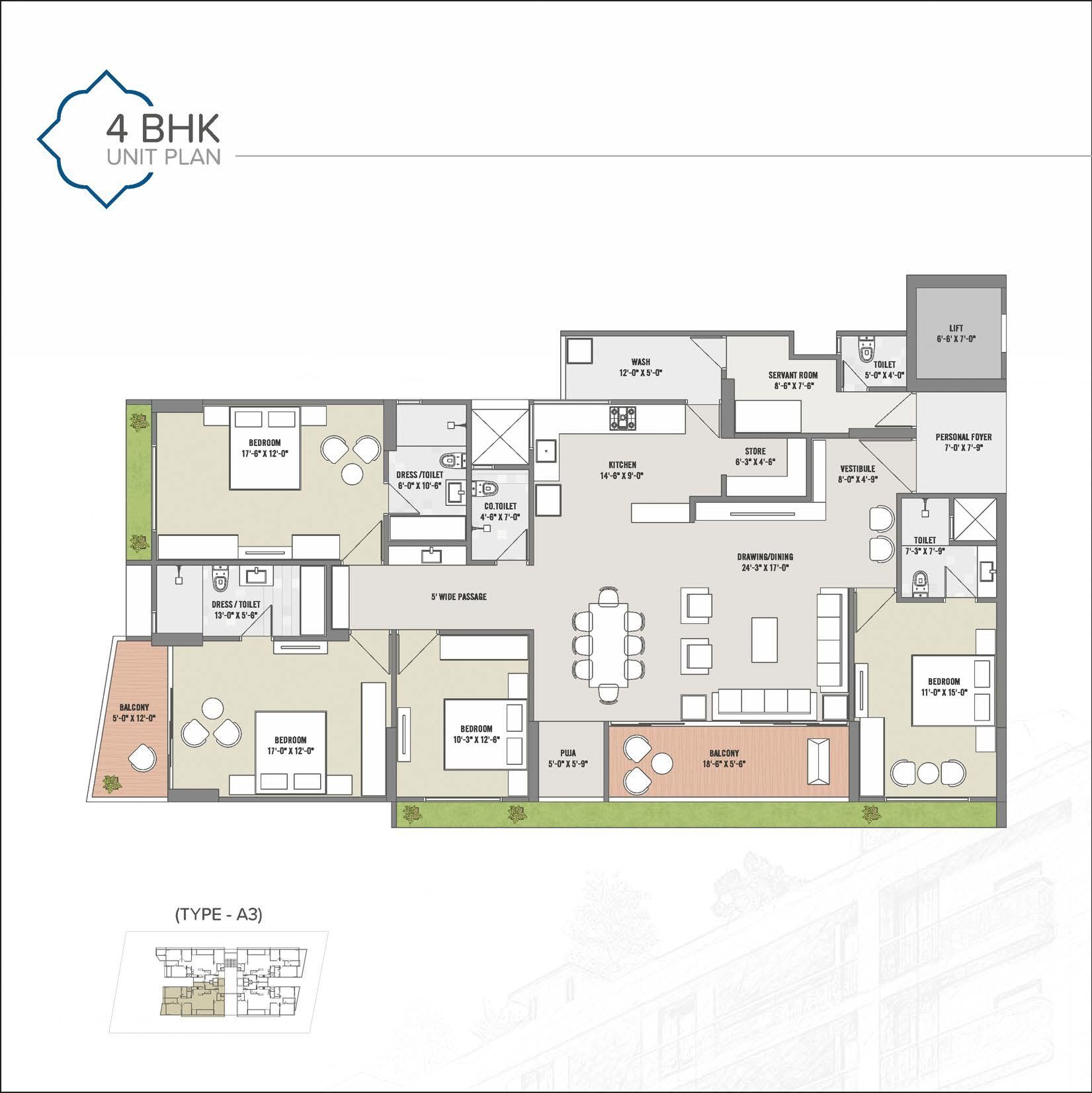 4BHK unit plan A3