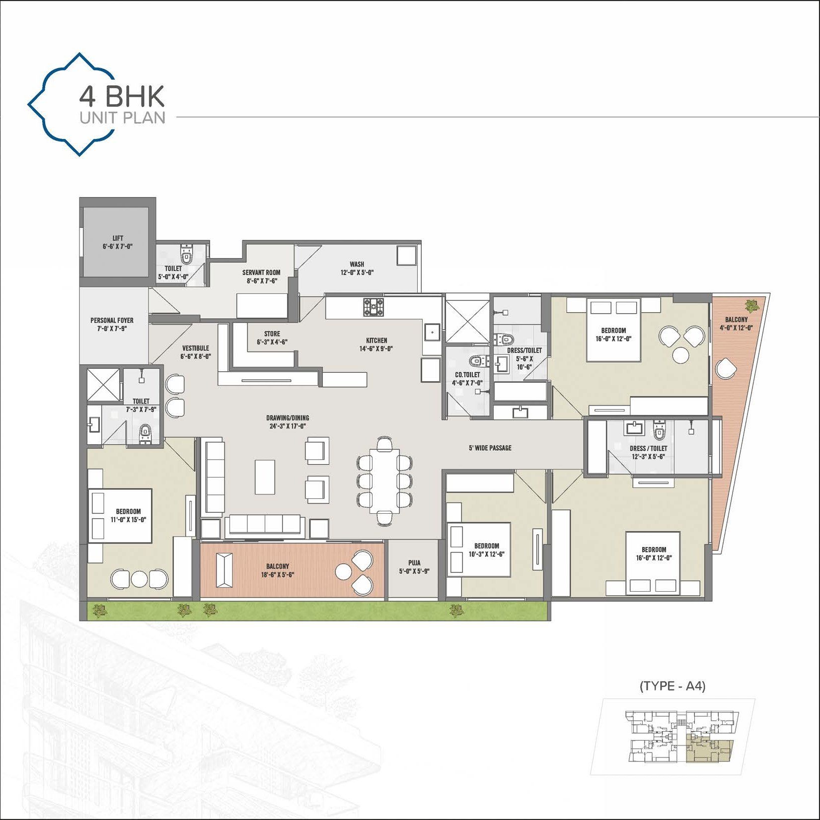 4BHK unit plan A4