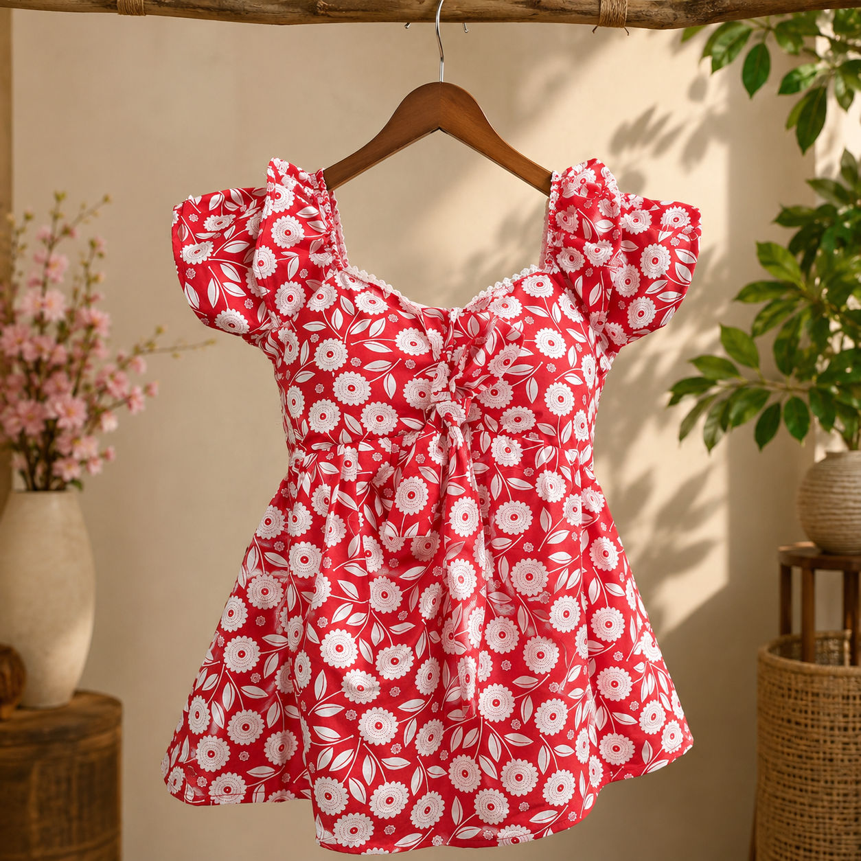 Trendy Red Floral Women Top