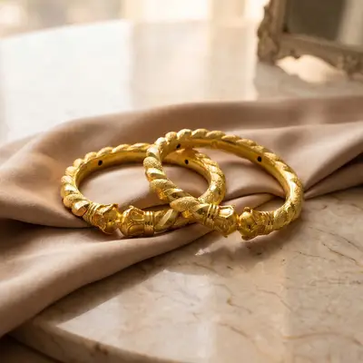 Traditional Gold-Plated Twisted Ruli Bala (Kada) Bangles (With Mukh)