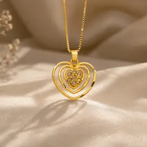 Radiant AD Stone Romantic Heart Shape Gold-Plated Necklace thumbnail 2