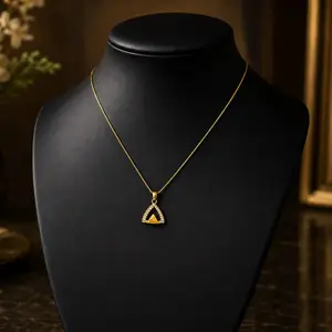 Modern Geometric Triangle Gold-Plated Necklace with AD Stone thumbnail 1