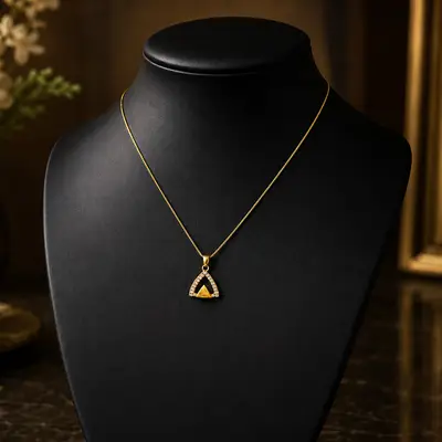 Modern Geometric Triangle Gold-Plated Necklace with AD Stone