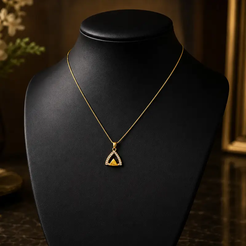 Modern Geometric Triangle Gold-Plated Necklace with AD Stone - Chain Pendant in Brass material with 24K Gold Plated plating