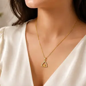 Modern Geometric Triangle Gold-Plated Necklace with AD Stone thumbnail 2