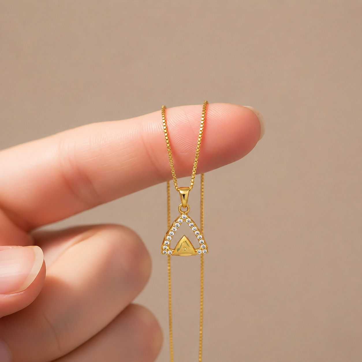 Modern Geometric Triangle Gold-Plated Necklace with AD Stone thumbnail 3