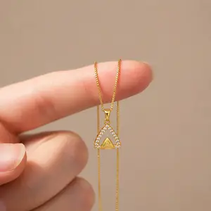 Modern Geometric Triangle Gold-Plated Necklace with AD Stone thumbnail 3