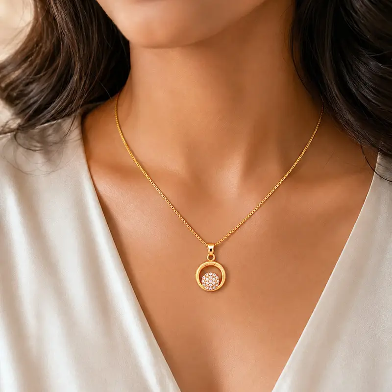 Luminous Halo AD Stone Cluster Gold-Plated Necklace - Chain Pendant in Brass material with 24K Gold Plated plating