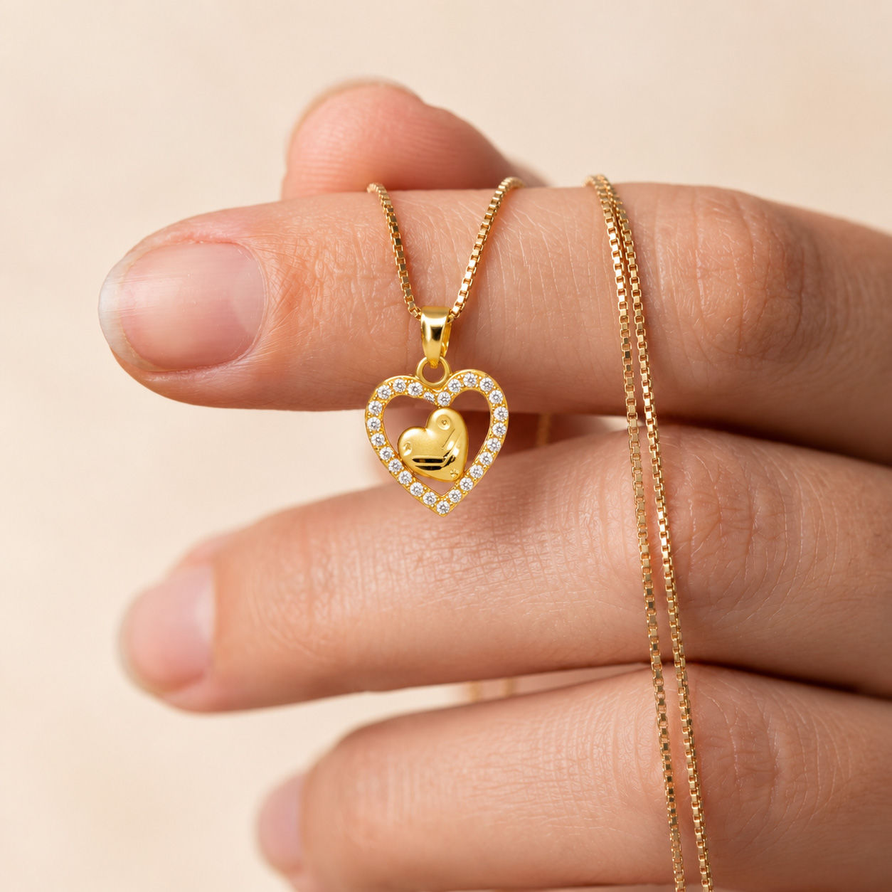 Classic Double Heart AD Stone Gold-Plated Pendant Necklace - Chain Pendant in Brass material with 24K Gold Plated plating