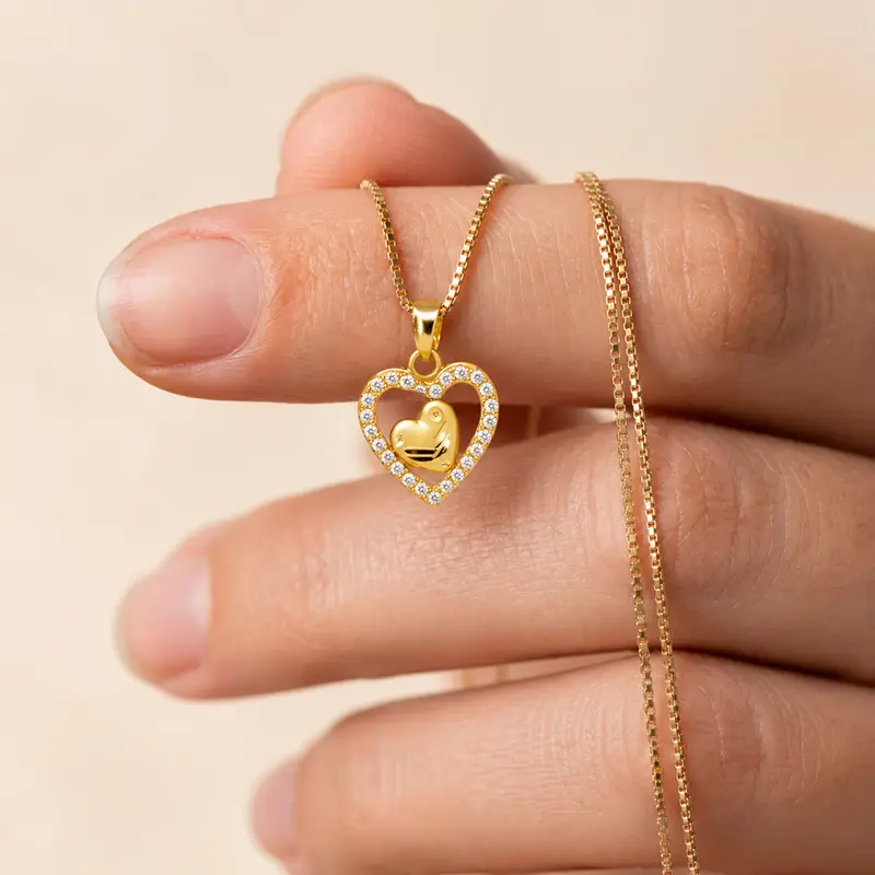 Classic Double Heart AD Stone Gold-Plated Pendant Necklace - Chain Pendant in Brass material with 24K Gold Plated plating