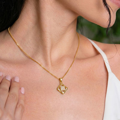 Geometric Glamour Rhombus AD Stone Gold-Plated Necklace - Chain Pendant Jewellery