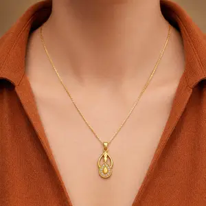 Elegant Teardrop Halo AD Stone Gold-Plated Necklace thumbnail 1