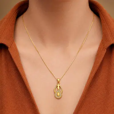 Elegant Teardrop Halo AD Stone Gold-Plated Necklace