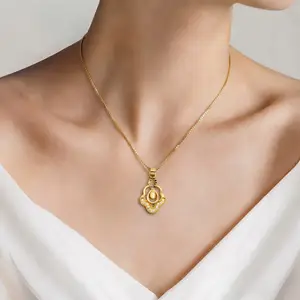 Regal Scalloped Teardrop AD Stone Gold-Plated Necklace thumbnail 1