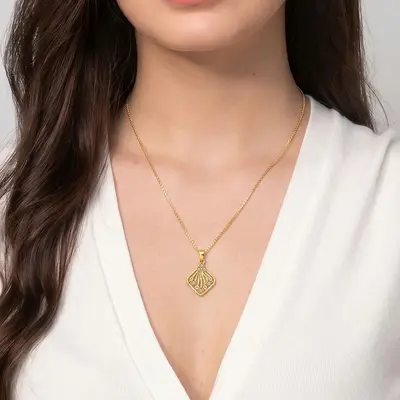 Art Deco Sunburst AD Stone High-Polished Gold Plated Necklace