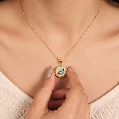 Anti-Tarnish Gold Plated Spinning Evil Eye Pendant Necklace for Daily Use