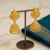 Traditional Gold-Plated Jhumka Earrings with Golden Drops thumbnail 1