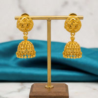 Gold-Plated Round Floral Top Jhumka Earrings thumbnail 1