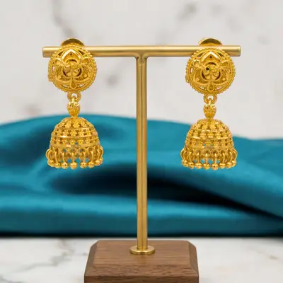 Gold-Plated Round Floral Top Jhumka Earrings