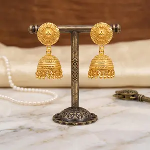 Traditional Gold-Plated Beaded Jhumka Earrings thumbnail 1