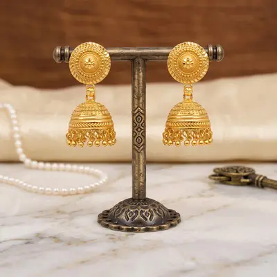 Traditional Gold-Plated Beaded Jhumka Earrings