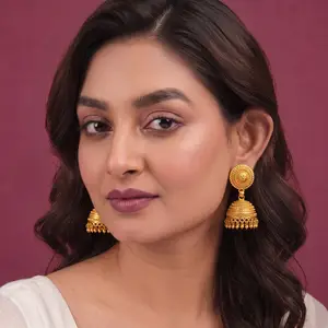 Traditional Gold-Plated Beaded Jhumka Earrings thumbnail 2