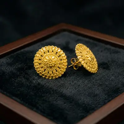 Gold-Plated Round Floral Stud Earrings