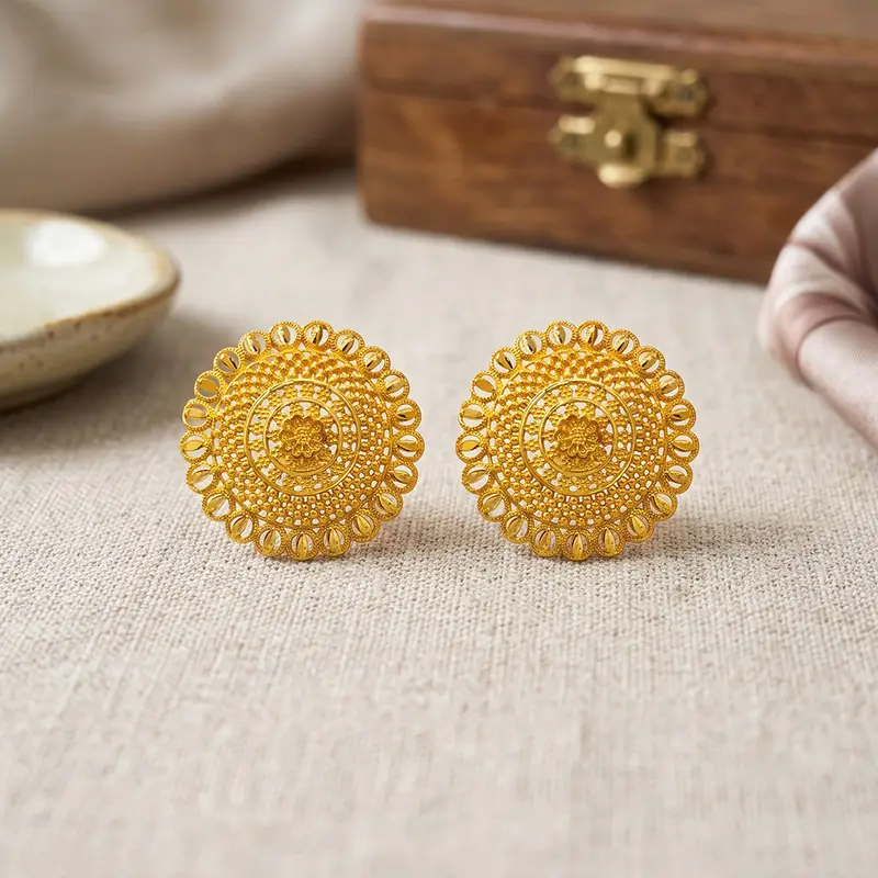 Gold-Plated Mandala Filigree Stud Earrings - Earring in Copper material with 24K Gold Plated plating