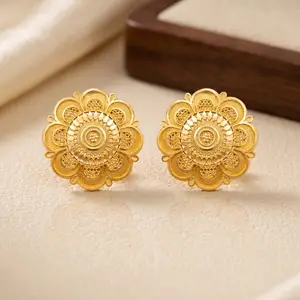 Gold-Plated Scalloped Floral Mandala Stud Earrings thumbnail 1